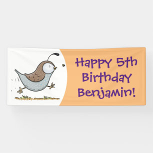 Cute happy californian quail cartoon illustration banner