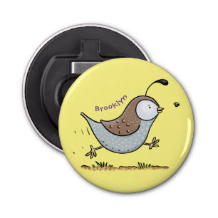 Cute happy californian quail cartoon illustration bottle opener