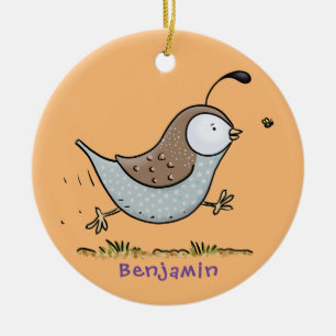 Cute happy californian quail cartoon illustration ceramic tree decoration