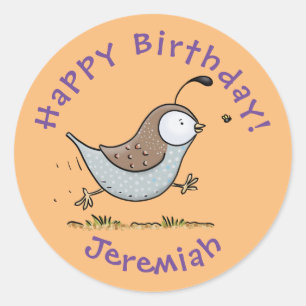 Cute happy californian quail cartoon illustration classic round sticker