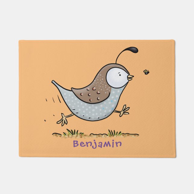 Cute happy californian quail cartoon illustration doormat (Front)