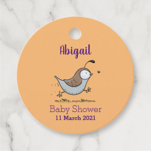 Cute happy californian quail cartoon illustration favour tags
