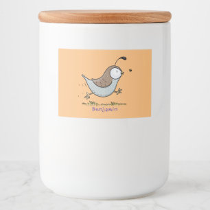 Cute happy californian quail cartoon illustration food label
