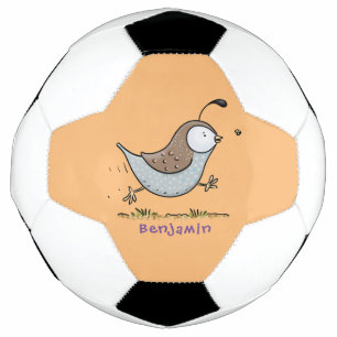 Cute happy californian quail cartoon illustration football