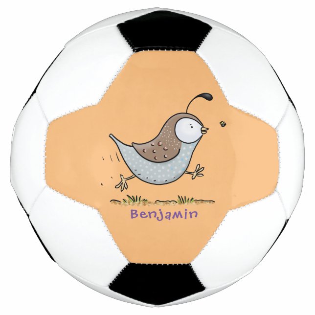 Cute happy californian quail cartoon illustration football (Front)