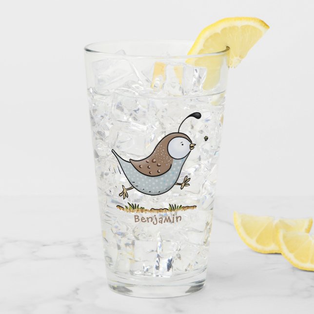 Cute happy californian quail cartoon illustration glass (Back Ice)