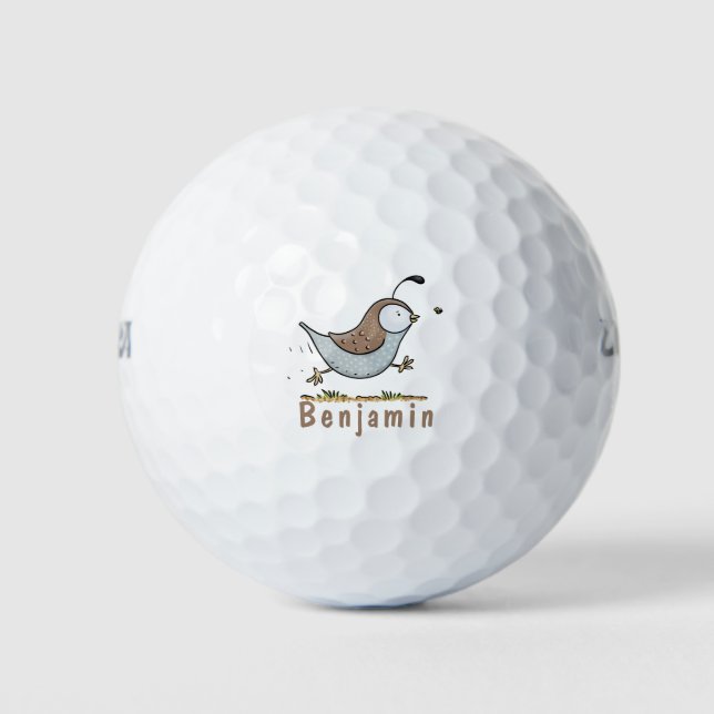 Cute happy californian quail cartoon illustration golf balls (Front)