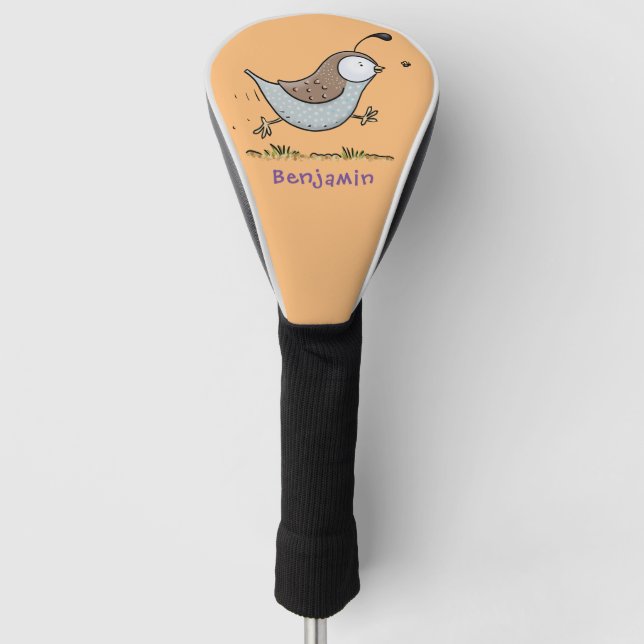 Cute happy californian quail cartoon illustration golf head cover (Front)