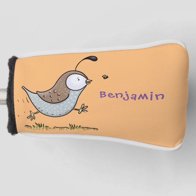 Cute happy californian quail cartoon illustration golf head cover (Front)