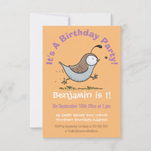 Cute happy californian quail cartoon illustration invitation