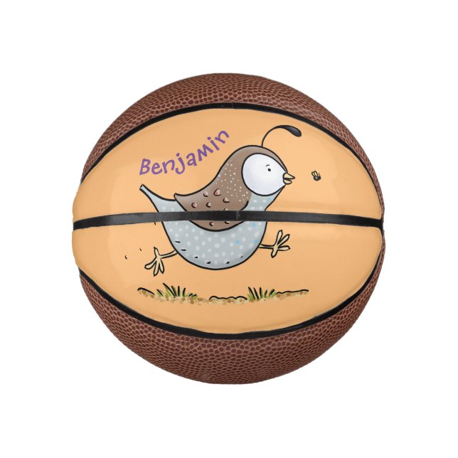Cute happy californian quail cartoon illustration mini basketball (Front)