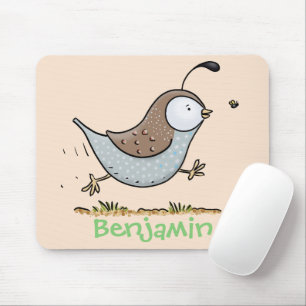 Cute happy californian quail cartoon illustration mouse mat