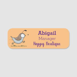 Cute happy californian quail cartoon illustration name tag