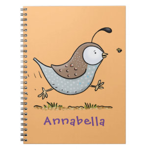 Cute happy californian quail cartoon illustration notebook