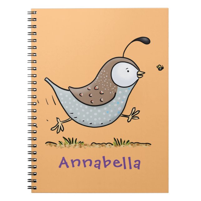 Cute happy californian quail cartoon illustration notebook (Front)