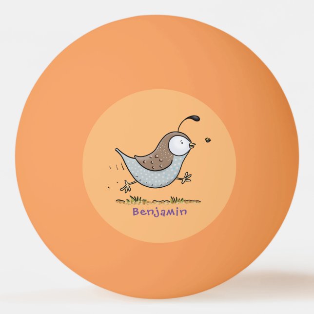 Cute happy californian quail cartoon illustration ping pong ball (Front)