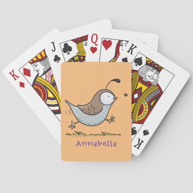 Cute happy californian quail cartoon illustration playing cards (Back)