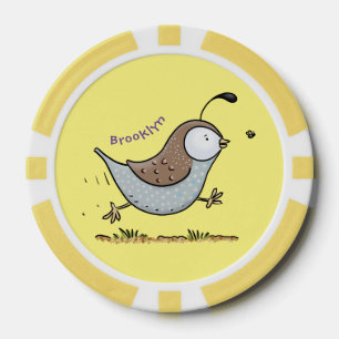 Cute happy californian quail cartoon illustration poker chips