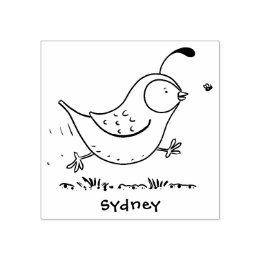 Cute happy californian quail cartoon illustration  rubber stamp