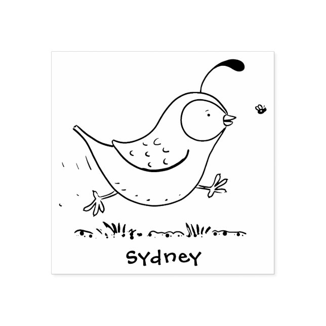 Cute happy californian quail cartoon illustration  rubber stamp (Imprint)
