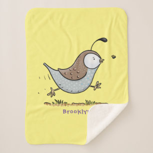 Cute happy californian quail cartoon illustration sherpa blanket