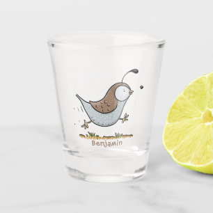 Cute happy californian quail cartoon illustration shot glass
