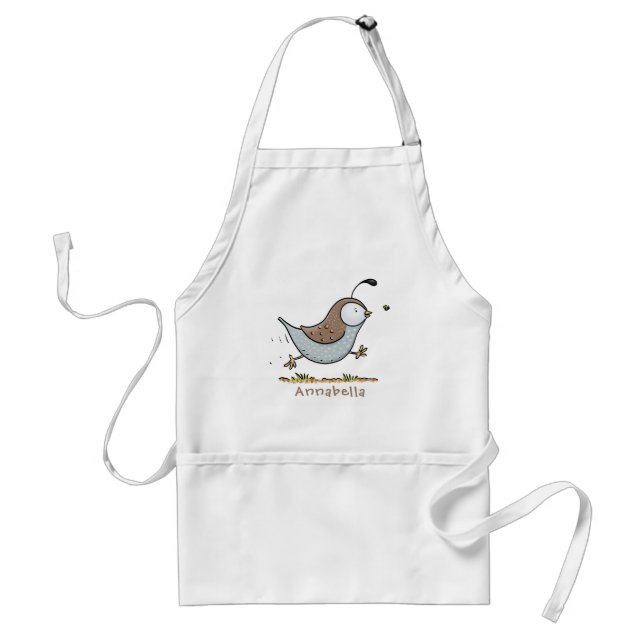 Cute happy californian quail cartoon illustration standard apron (Front)