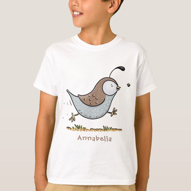 Cute happy californian quail cartoon illustration T-Shirt (Front)