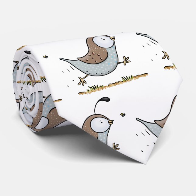 Cute happy californian quail cartoon illustration tie (Rolled)