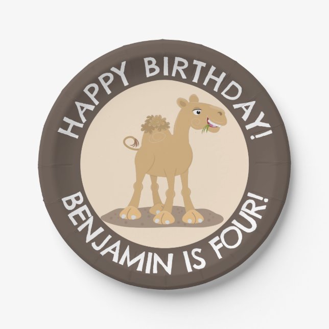 Cute happy camel personalised birthday cartoon paper plate (Front)