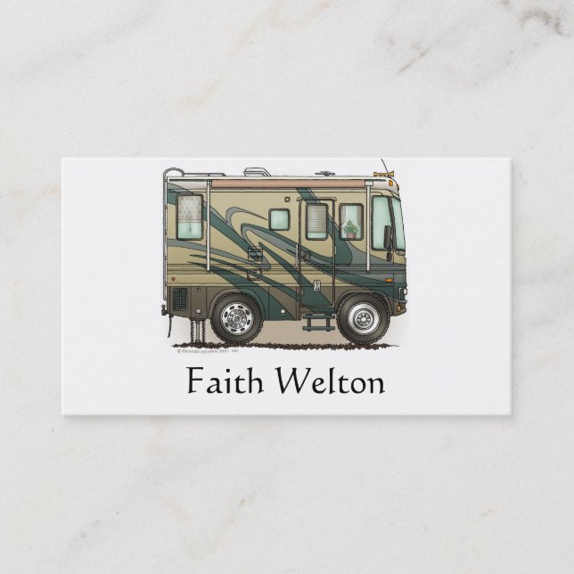 Cute Happy Camper Big RV Coach Motorhome Business Card (Front)