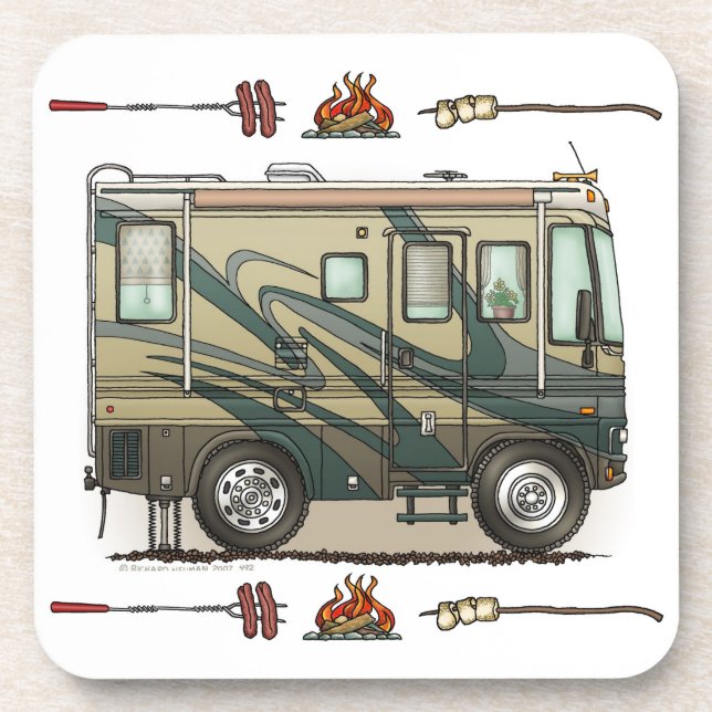 Cute Happy Camper Big RV Coach Motorhome Coaster (Front)
