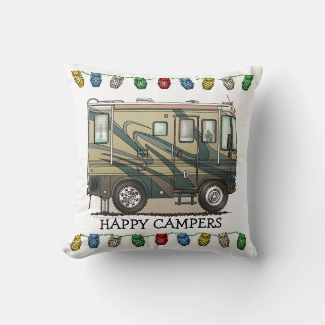 Cute Happy Camper Big RV Coach Motorhome Cushion (Front)
