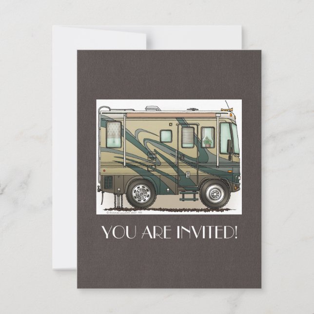 Cute Happy Camper Big RV Coach Motorhome Invitation (Front)