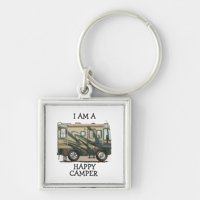 Cute Happy Camper Big RV Coach Motorhome Key Ring (Front)