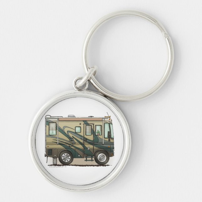 Cute Happy Camper Big RV Coach Motorhome Key Ring (Front)