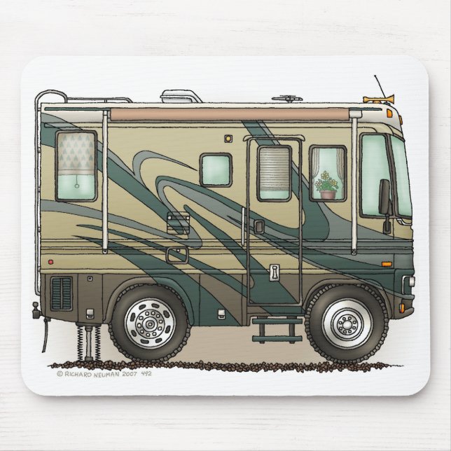 Cute Happy Camper Big RV Coach Motorhome Mouse Mat (Front)