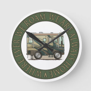 Cute Happy Camper Big RV Coach Motorhome Round Clock