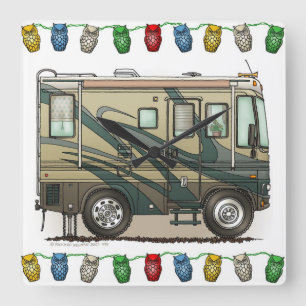 Cute Happy Camper Big RV Coach Motorhome Square Wall Clock