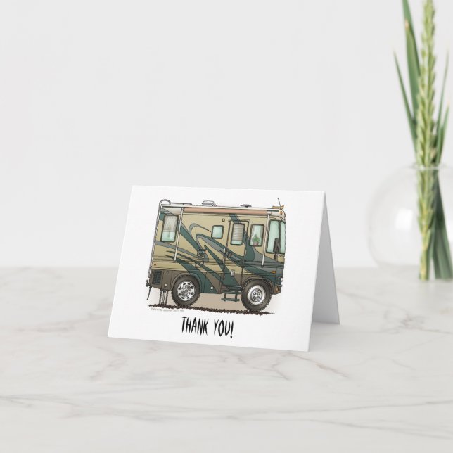 Cute Happy Camper Big RV Coach Motorhome Thank You Card (Front)