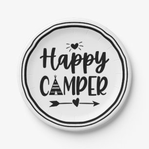 Cute Happy Camper Boho Tribal Camping Party Paper Plate