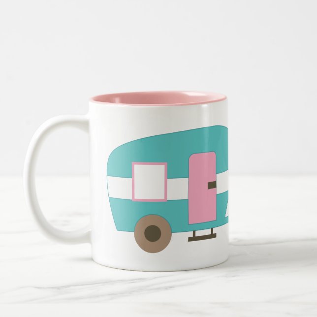 Cute Happy Camper Personalised Mug (Left)