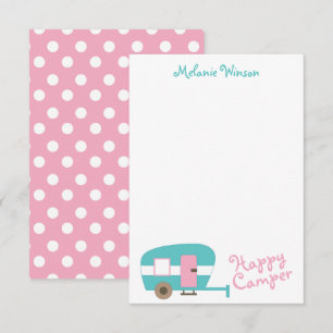 Cute Happy Camper Personalised Note Cards