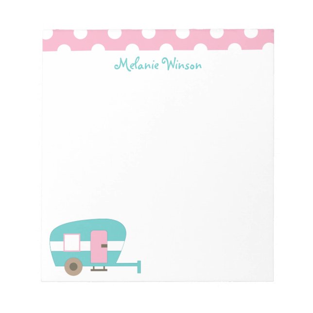 Cute Happy Camper Personalised Notepad (Front)