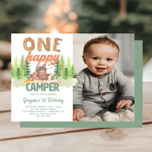 Cute Happy Camper Photo 1st Birthday Invitation