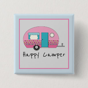 Cute Happy Camper Pink RV 15 Cm Square Badge