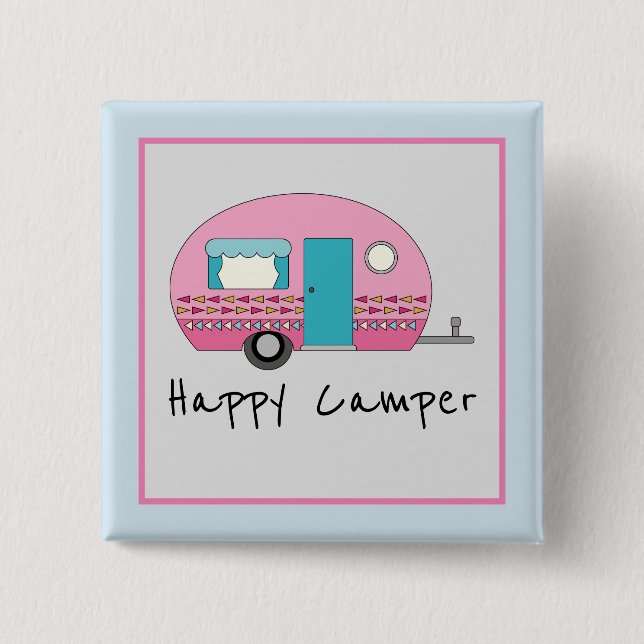 Cute Happy Camper Pink RV   15 Cm Square Badge (Front)