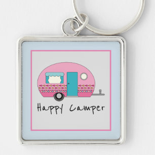 Cute Happy Camper Pink RV  Key Ring