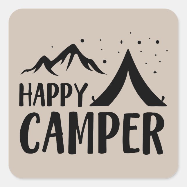 Cute Happy Camper word art Square Sticker (Front)