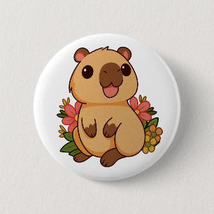 Cute Happy Capybara Drawing 6 Cm Round Badge